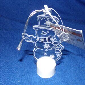 New! Light Up Clear Acrylic Snowman Figure Ornament White Base - Battery Powered